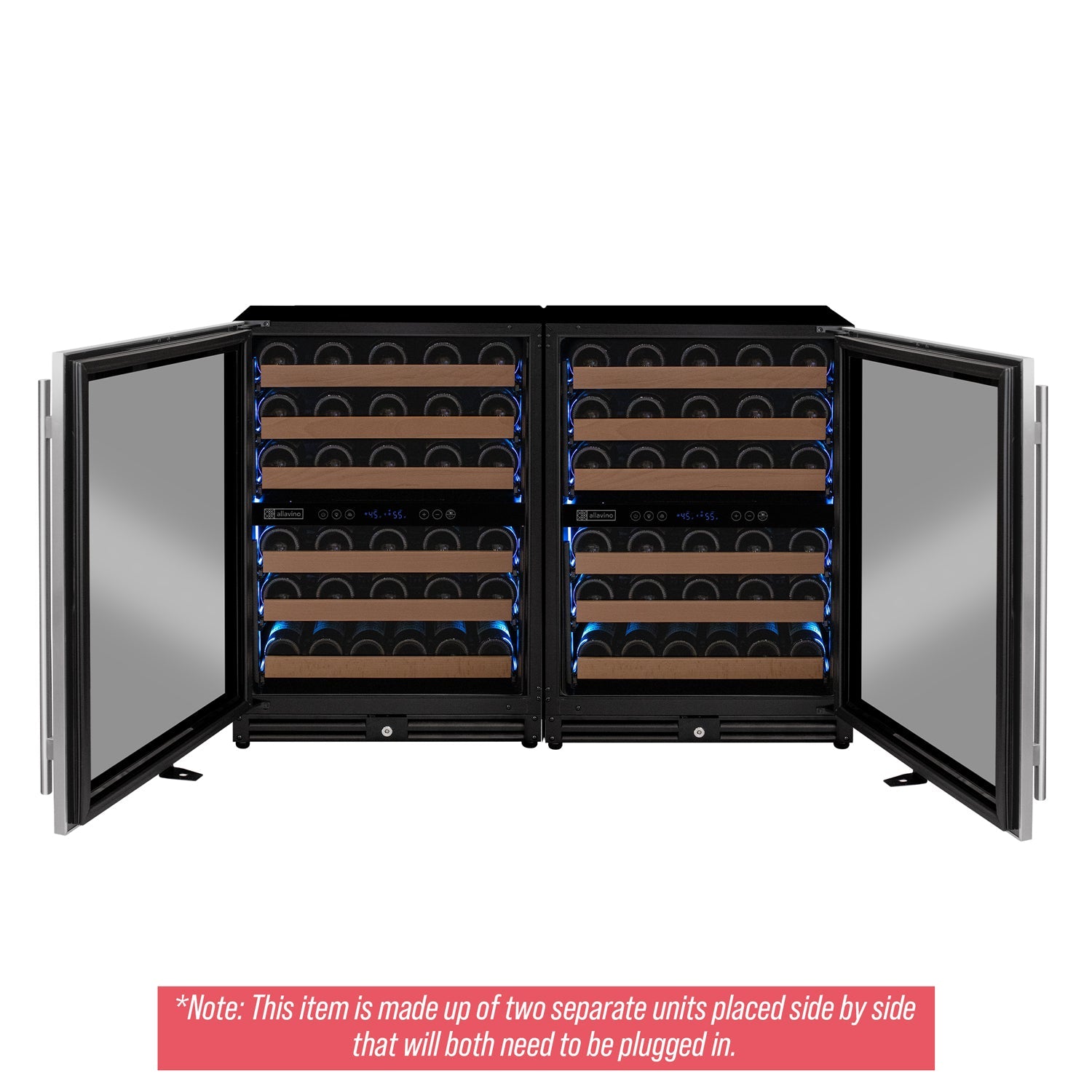Allavino Reserva Series 102 Bottle Four Zone Undercounter Wine Refrigerator Cooler with Stainless Steel Doors - Side-by-Side BF 2X-VSW5134D-2S
