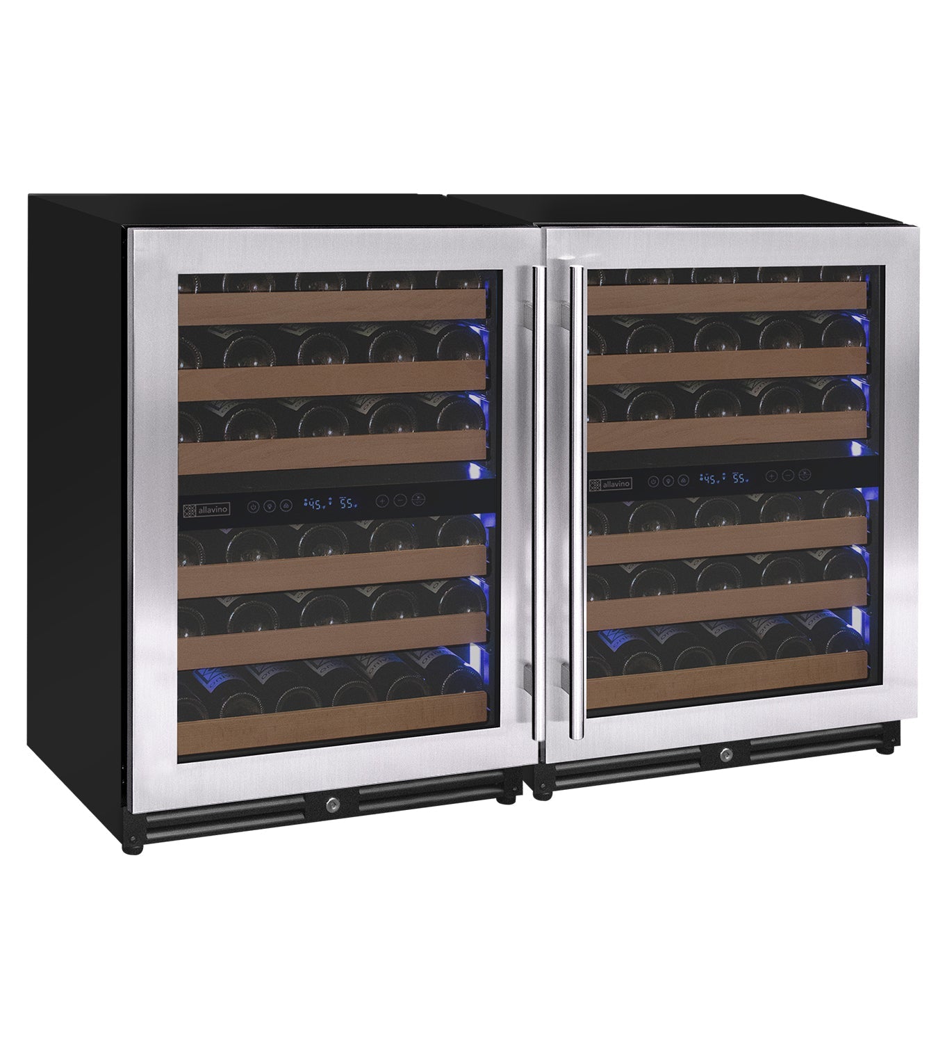 Allavino Reserva Series 102 Bottle Four Zone Undercounter Wine Refrigerator Cooler with Stainless Steel Doors - Side-by-Side BF 2X-VSW5134D-2S