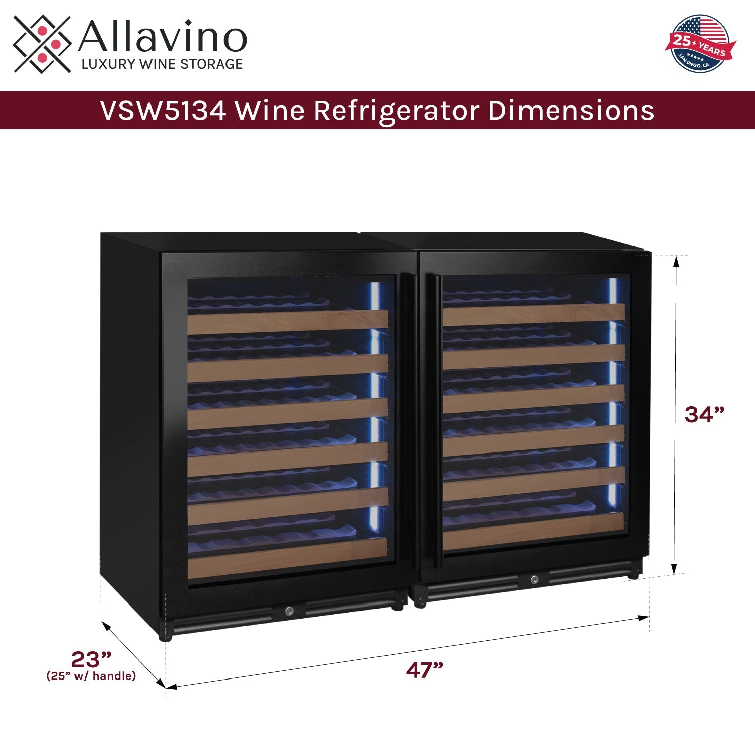 Allavino Reserva Series 102 Bottle Dual Zone Built-in Luxury Wine Refrigerator with Black Metal Doors - Side-by-Side BF 2X-VSW5134S-1B