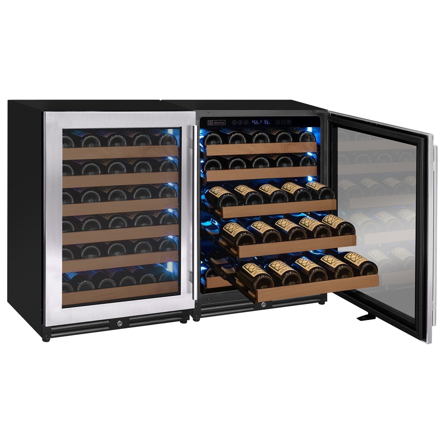 Allavino Reserva Series 102 Bottle Dual Zone Built-in Luxury Wine Refrigerator with Stainless Steel Doors - Side-by-Side BF 2X-VSW5134S-1S
