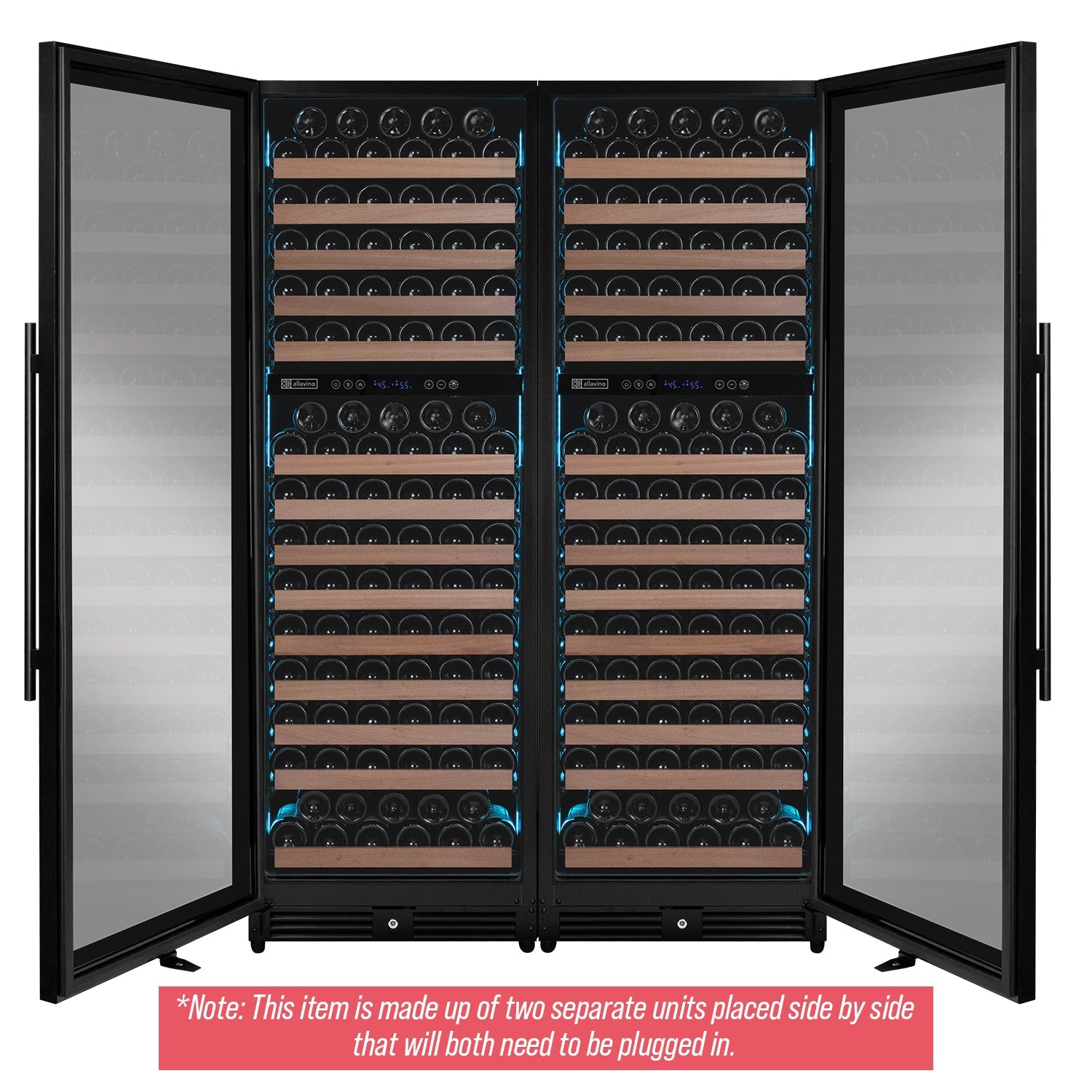 Allavino Reserva Series 344 Bottle Four Zone Built-In Side-by-Side Wine Refrigerators with Black Metal Doors BF 2X-VSW71LD-2B