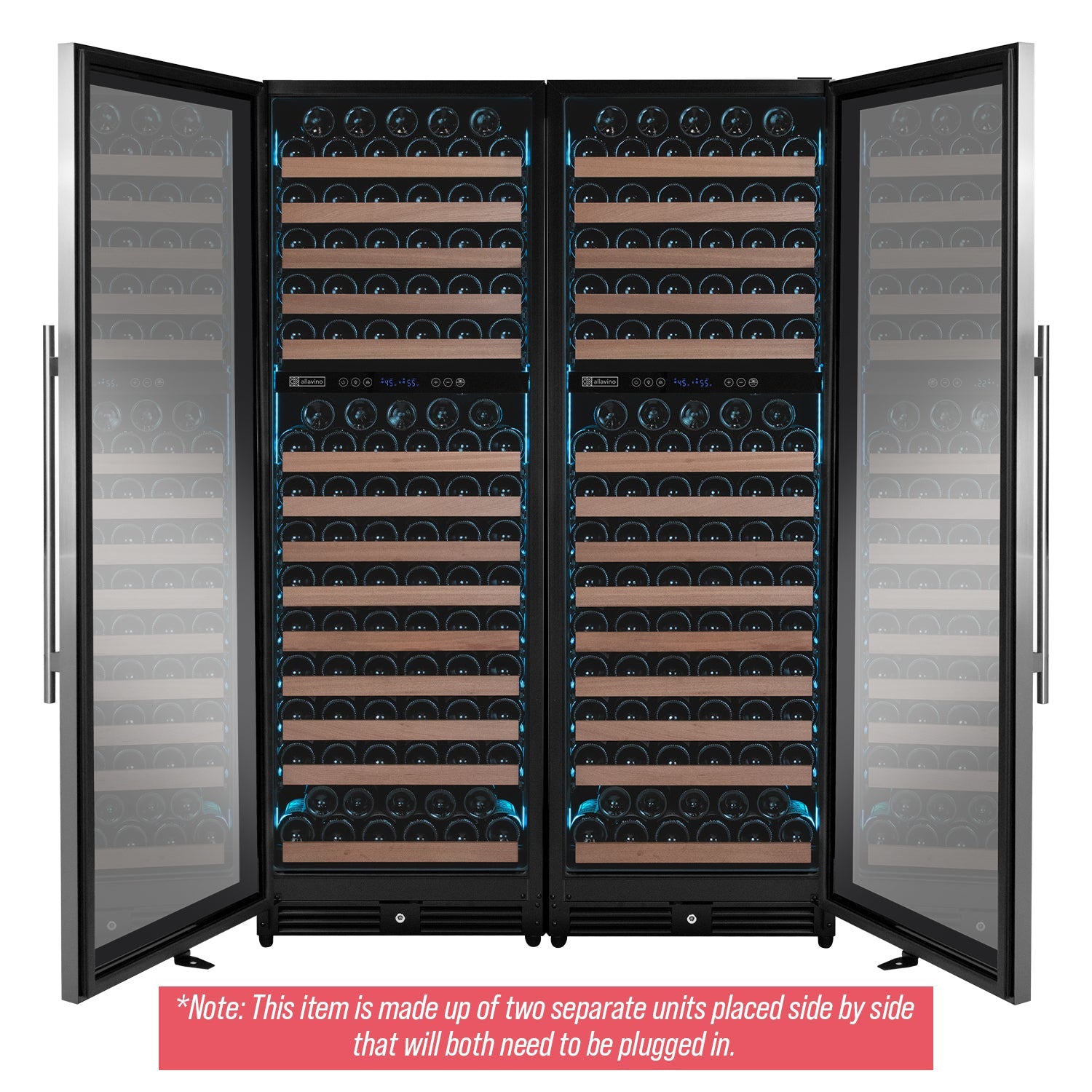 Allavino Reserva Series 344 Bottle Four Zone Built-In Side-by-Side Wine Refrigerator with Stainless Steel Doors BF 2X-VSW71LD-2S