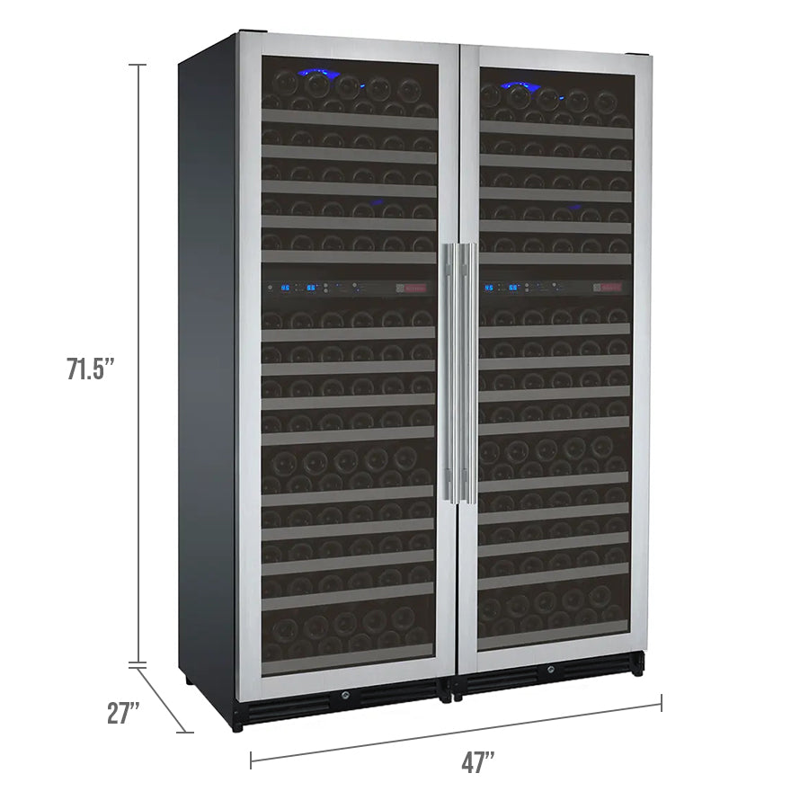 Allavino 47" Wide FlexCount II Tru-Vino 344 Bottle Four-Zone Stainless Steel Side-by-Side Wine Refrigerator BF 2X-VSWR172-2S20