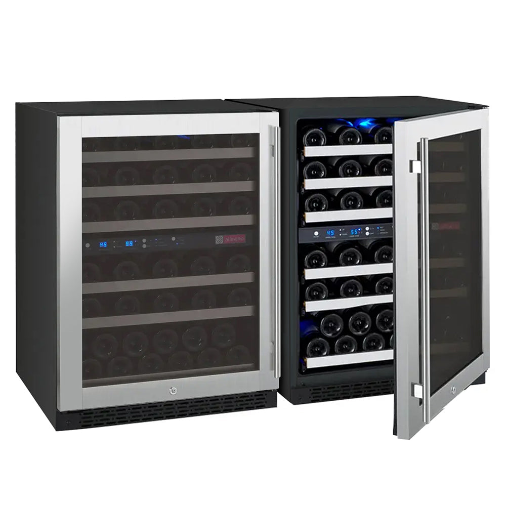 Allavino 47" Wide FlexCount II Tru-Vino 112 Bottle Four Zone Stainless Steel Side-by-Side Wine Refrigerator BF 2X-VSWR56-2S20