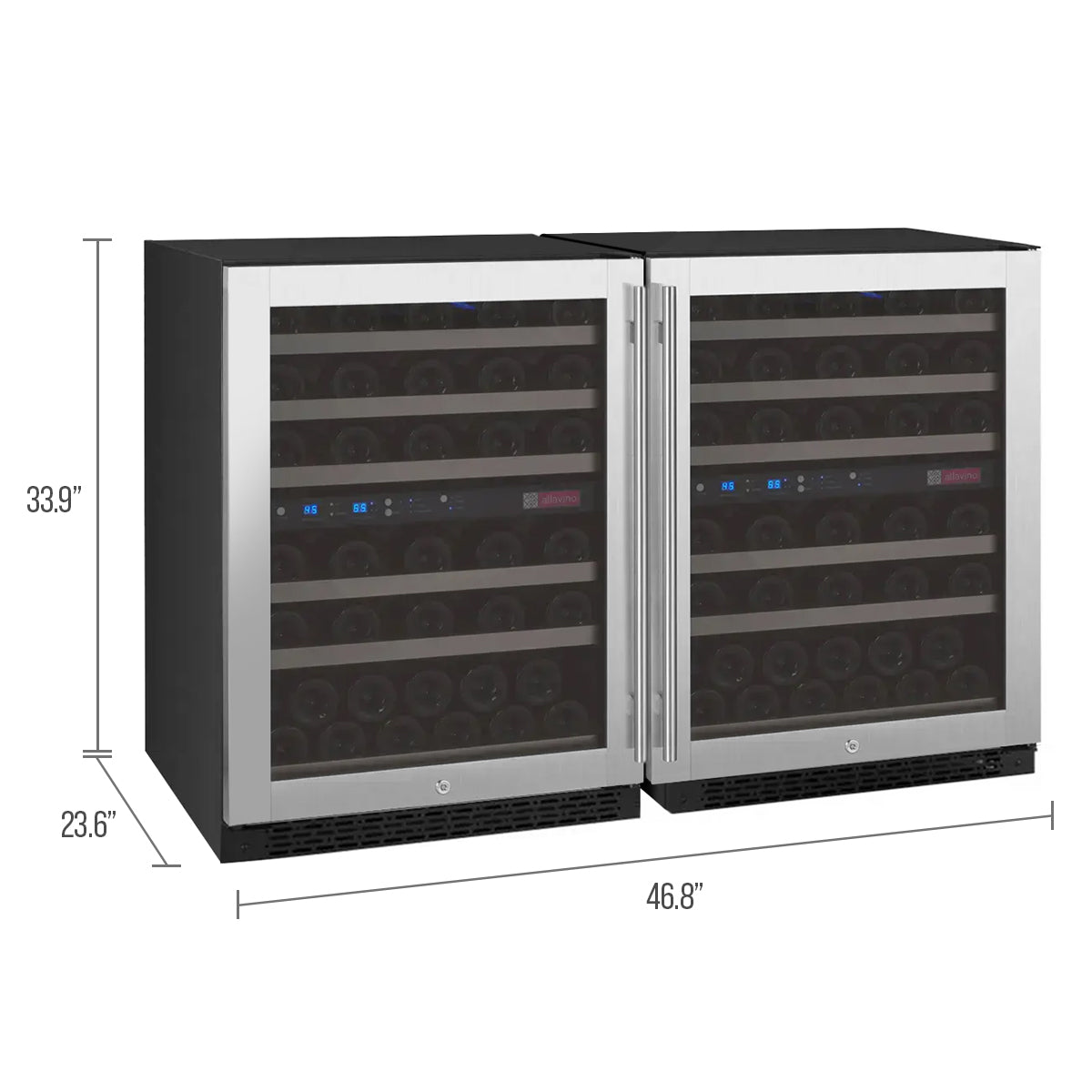 Allavino 47" Wide FlexCount II Tru-Vino 112 Bottle Four Zone Stainless Steel Side-by-Side Wine Refrigerator BF 2X-VSWR56-2S20