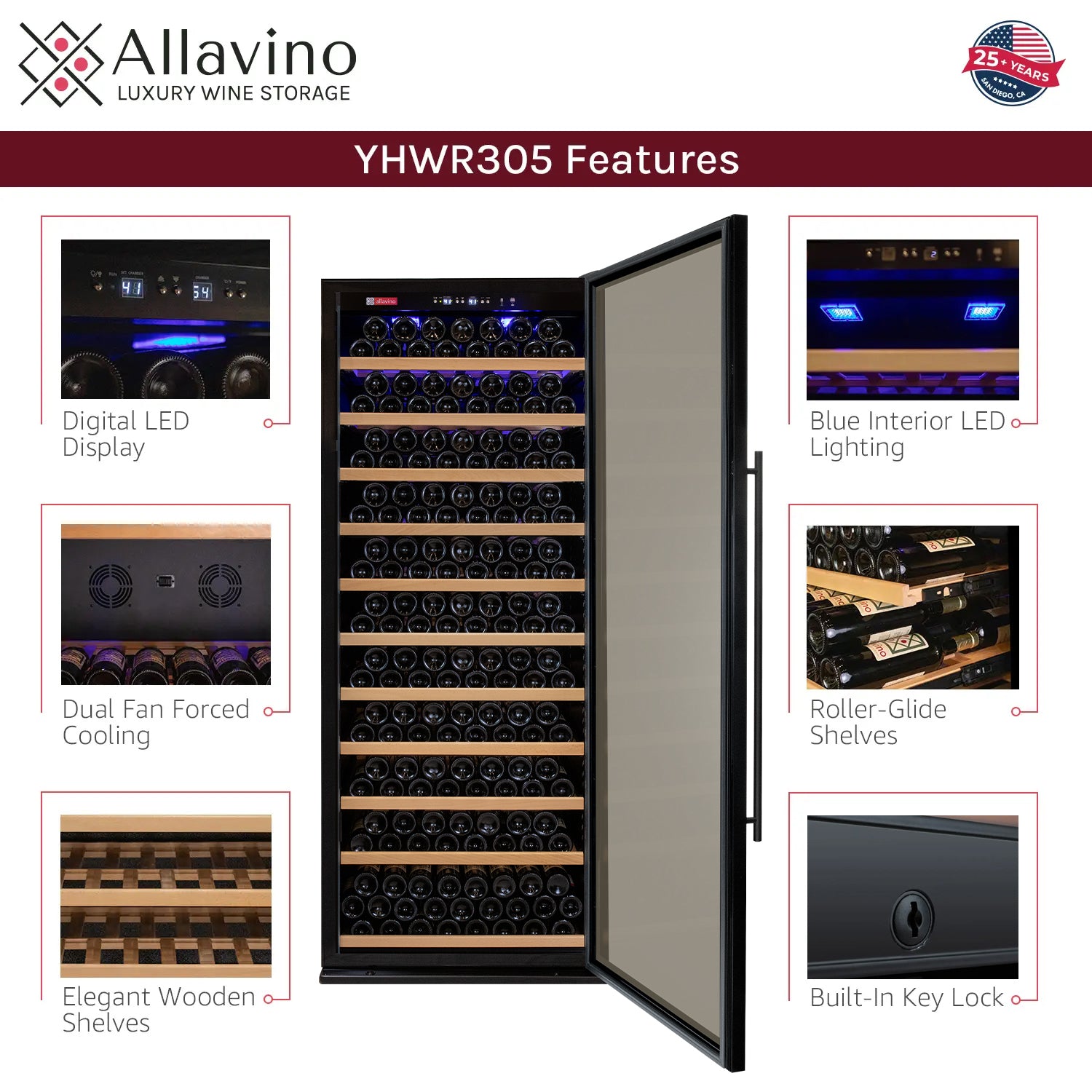 Allavino 63" Wide Vite II Tru-Vino 554 Bottle Dual Zone Black Side-by-Side Wine Refrigerator  BF 2X-YHWR305-1B20