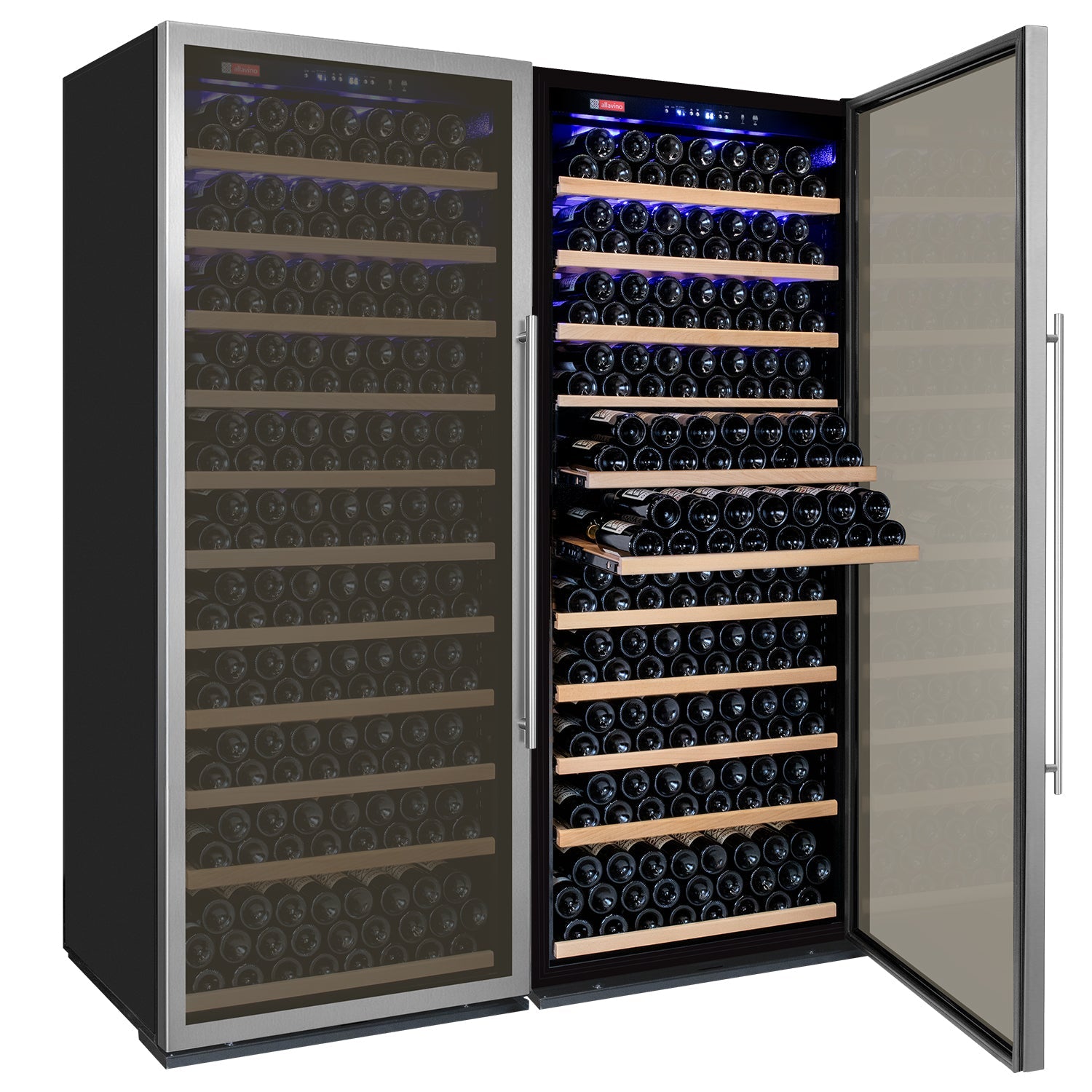 Allavino 63" Wide Vite II Tru-Vino 554 Bottle Dual Zone Stainless Steel Side-by-Side Wine Refrigerator BF 2X-YHWR305-1S20