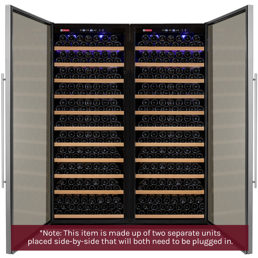 Allavino 63" Wide Vite II Tru-Vino 554 Bottle Dual Zone Stainless Steel Side-by-Side Wine Refrigerator BF 2X-YHWR305-1S20