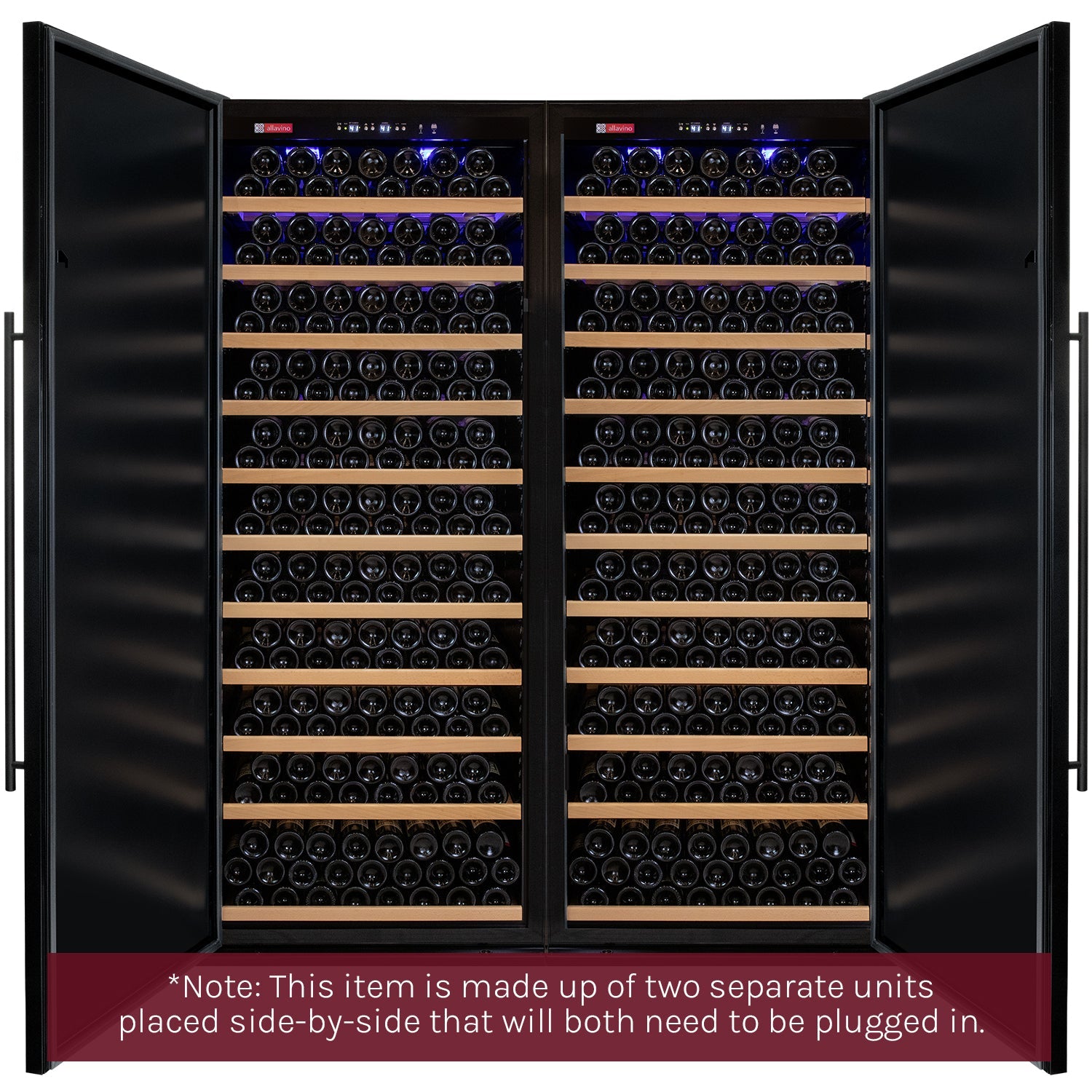 Allavino 63" Wide Vite II Tru-Vino 610 Bottle Dual Zone Solid Black Door Side-by-Side Wine Refrigerator BF 2X-YHWR305-SD
