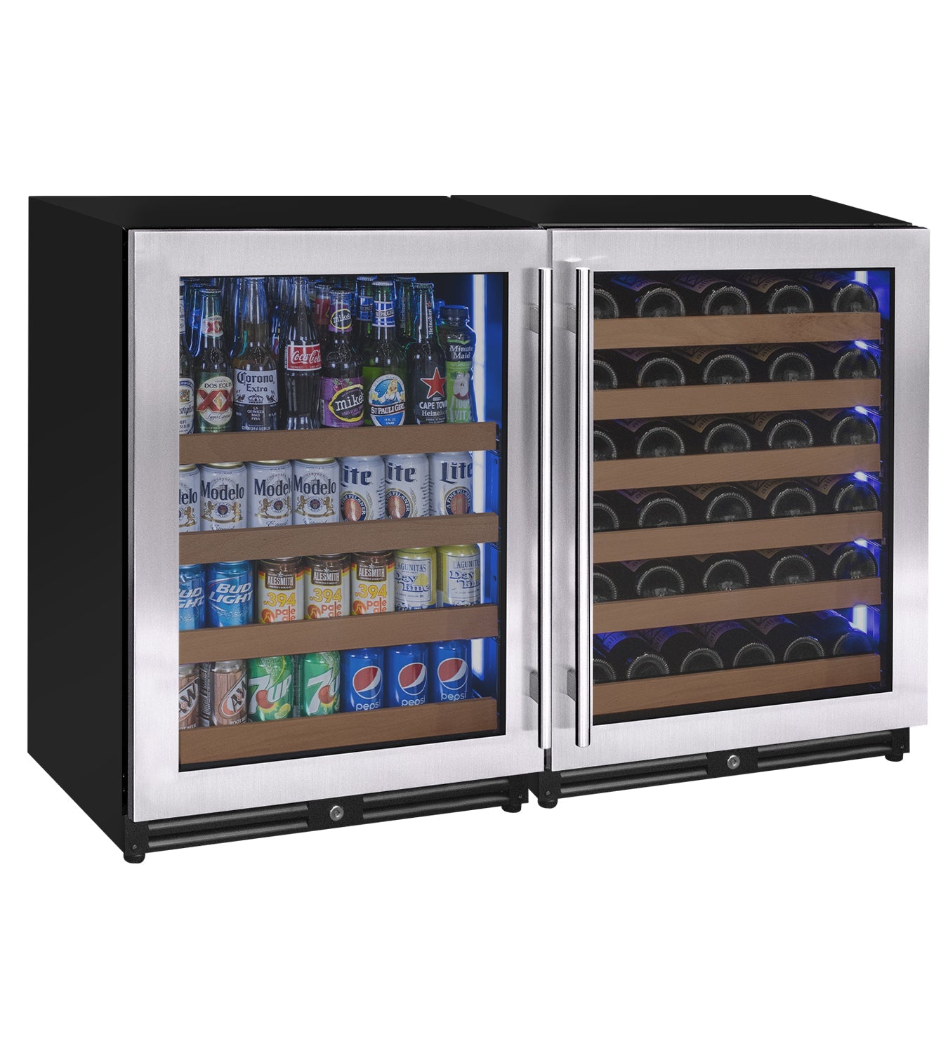 Allavino 47" Wide Reserva Series 51 Bottle/124 Can Stainless Steel Side-by-Side Two Zone Wine Refrigerator/Beverage Center : BF 2Z-VSWB24L-2S