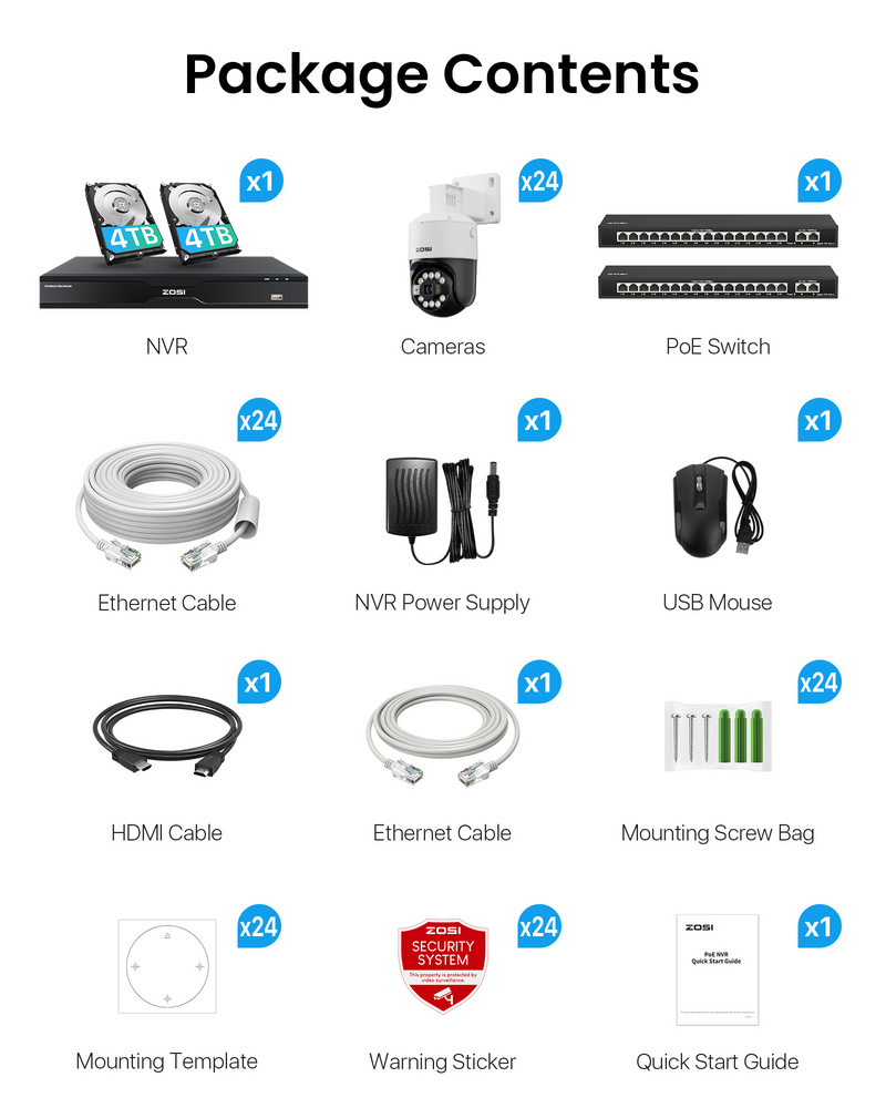 Zosi C296B 32 Channel 4K PT PoE Security Camera System for Business +Up To 16TB HDD