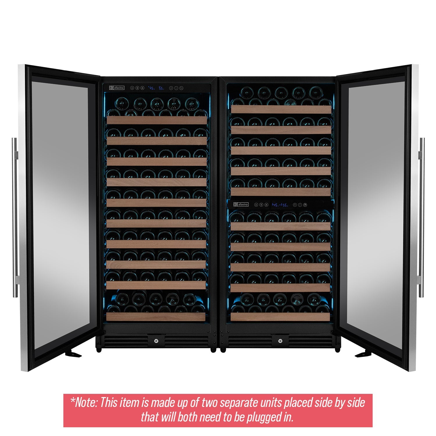 Allavino 238 Bottle 55" Tall Three Zone Side-by-Side Stainless Steel Wine Refrigerator BF 3Z-VSW11955-S