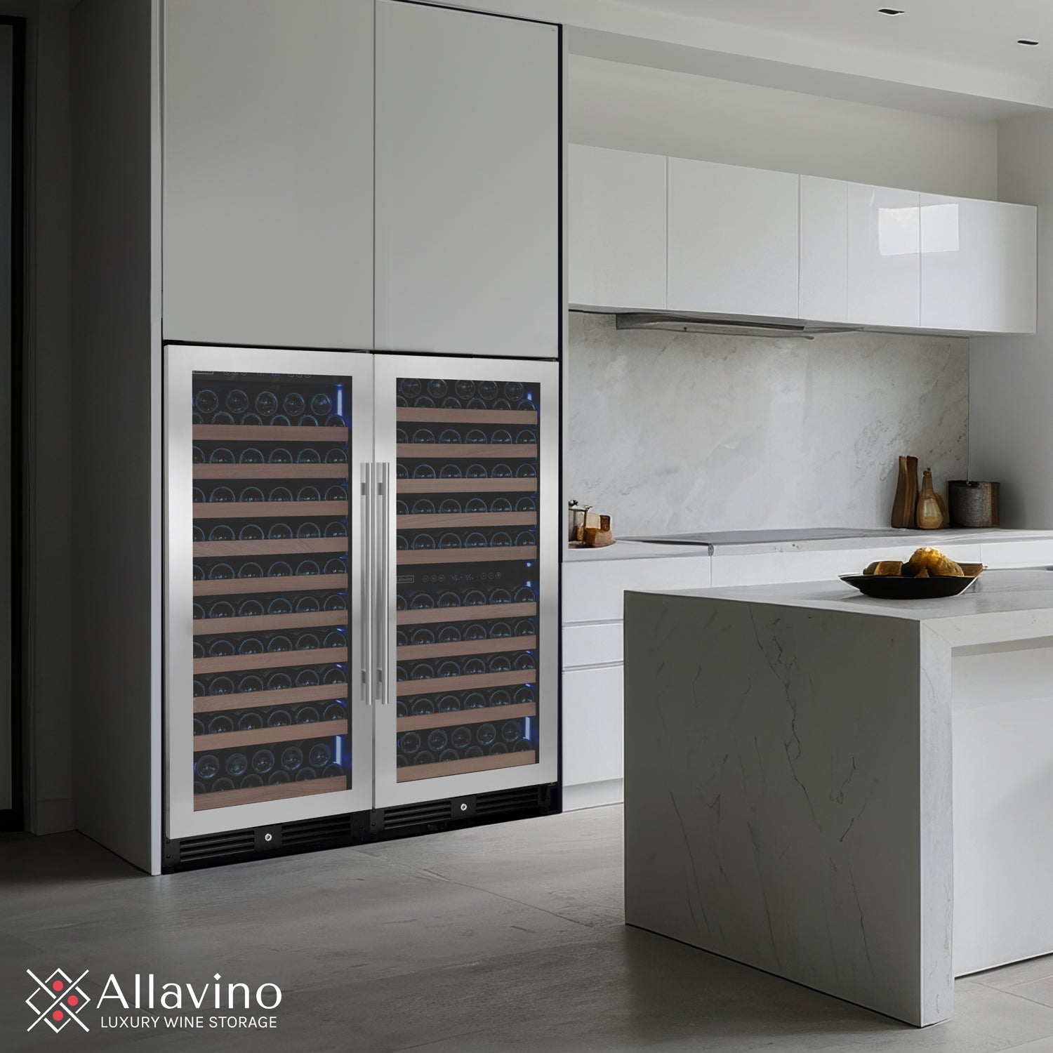 Allavino 238 Bottle 55" Tall Three Zone Side-by-Side Stainless Steel Wine Refrigerator BF 3Z-VSW11955-S