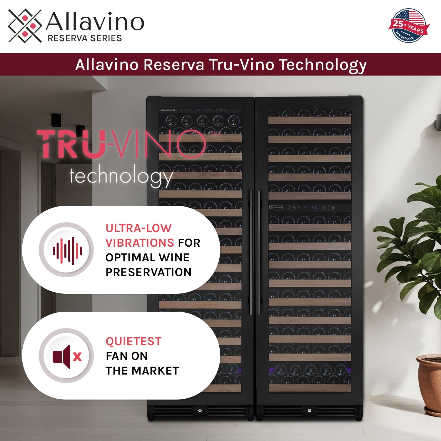 Allavino Reserva Series 317 Bottle Three Zone Tall Side-by-Side Wine Refrigerators with Black Metal Doors  BF 3Z-VSW15471-B