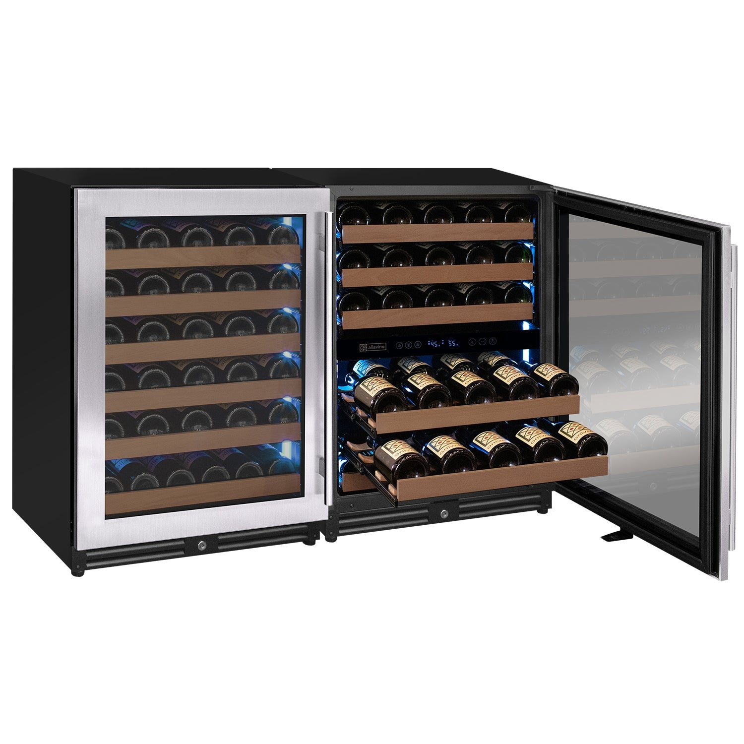 Allavino Reserva Series 102 Bottle Three Zone Undercounter Wine Refrigerator Cooler with Stainless Steel Doors - Side-by-Side  BF 3Z-VSW5134-S