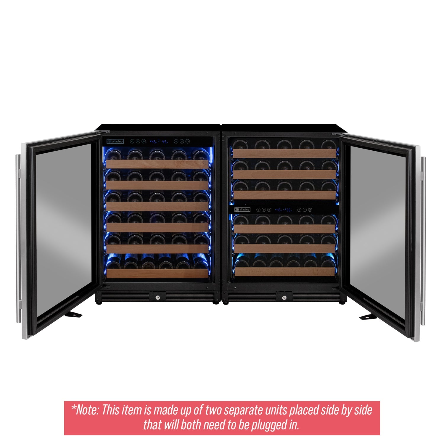 Allavino Reserva Series 102 Bottle Three Zone Undercounter Wine Refrigerator Cooler with Stainless Steel Doors - Side-by-Side  BF 3Z-VSW5134-S