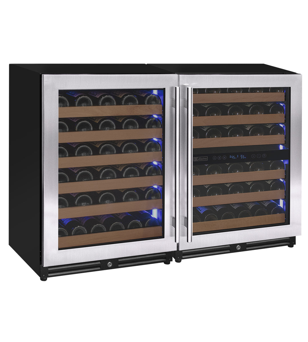 Allavino Reserva Series 102 Bottle Three Zone Undercounter Wine Refrigerator Cooler with Stainless Steel Doors - Side-by-Side  BF 3Z-VSW5134-S