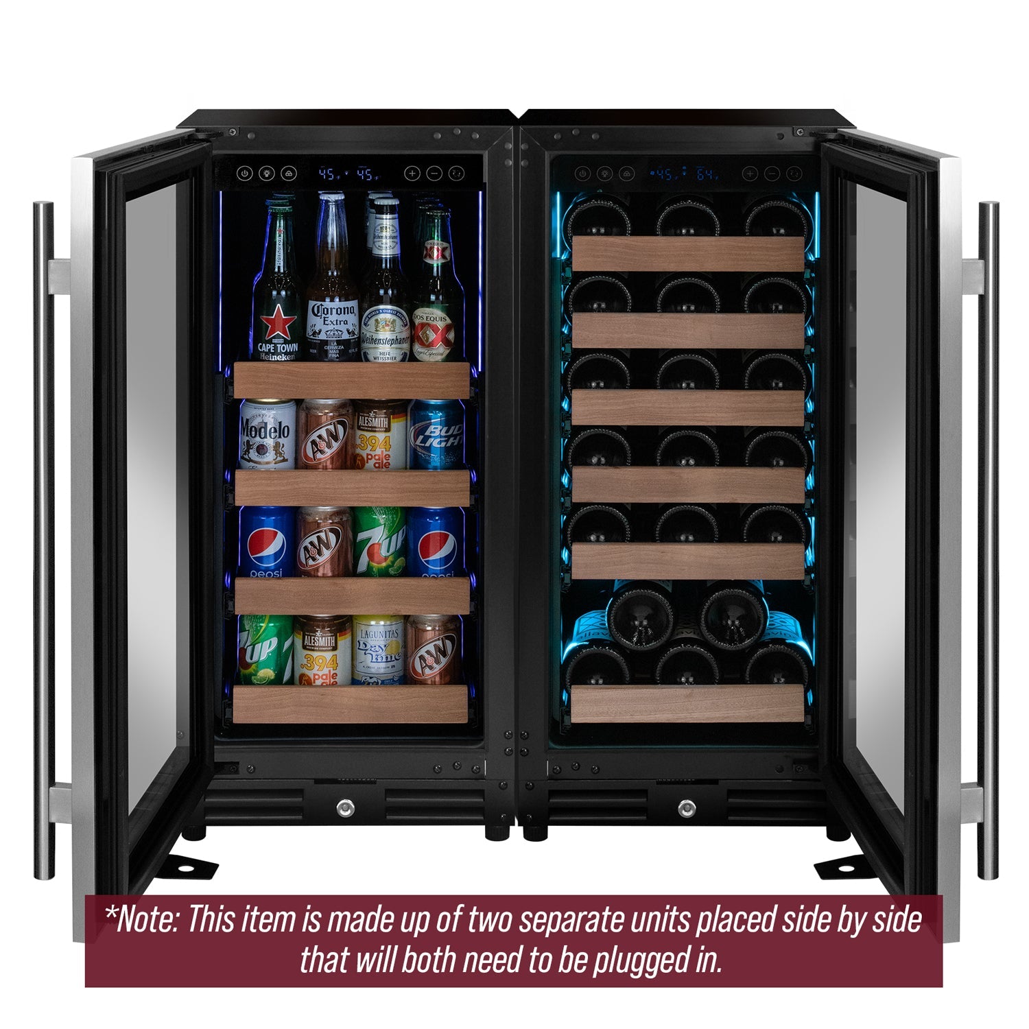 Allavino Reserva Series 30 Bottle/88 Can Dual Zone Side-by-Side Wine Refrigerator/Beverage Center with Stainless Steel Doors BF 3Z-VSWB15-2S20
