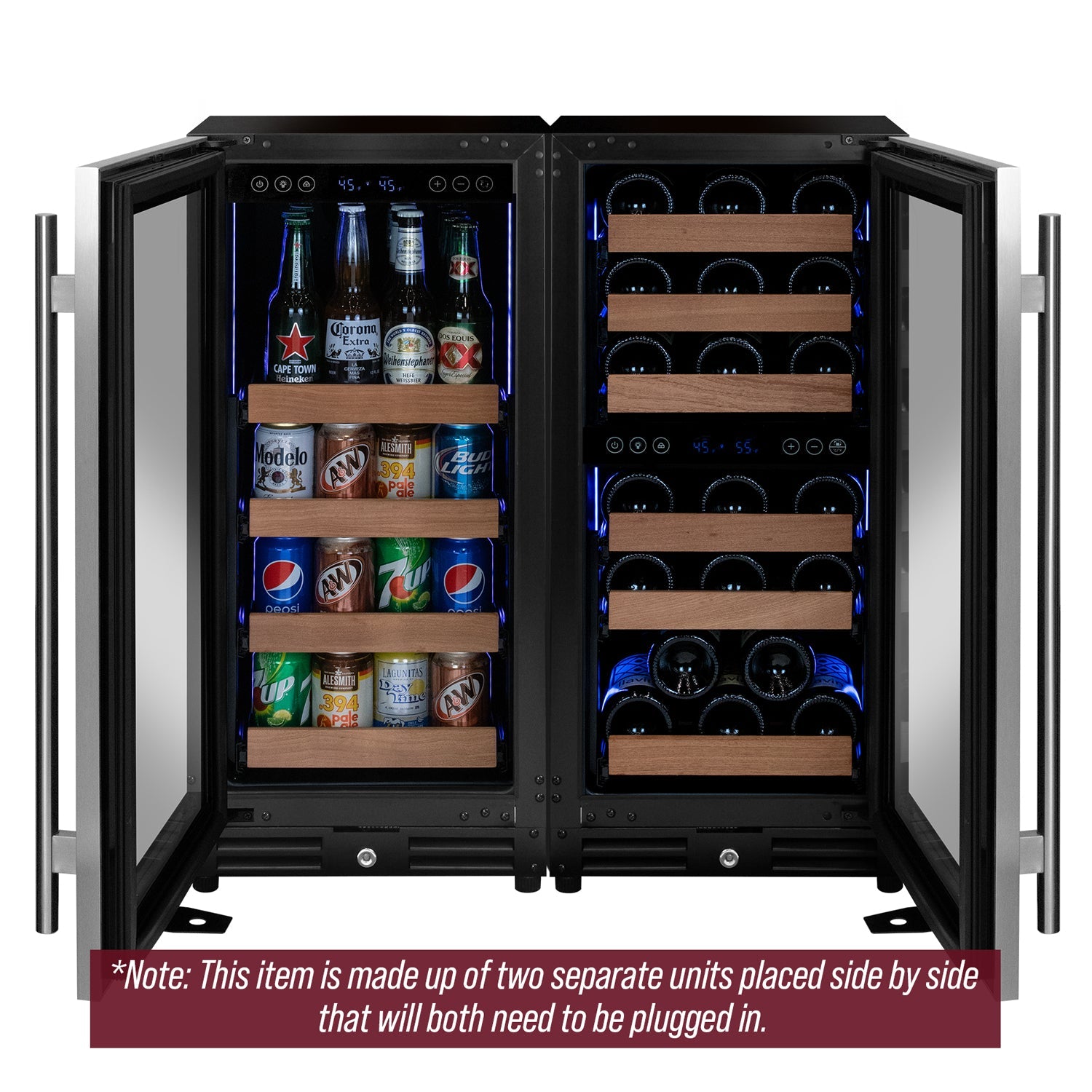 Allavino Reserva Series 30 Bottle/88 Can Dual Zone Side-by-Side Wine Refrigerator/Beverage Center with Stainless Steel Doors BF 3Z-VSWB15-3S20