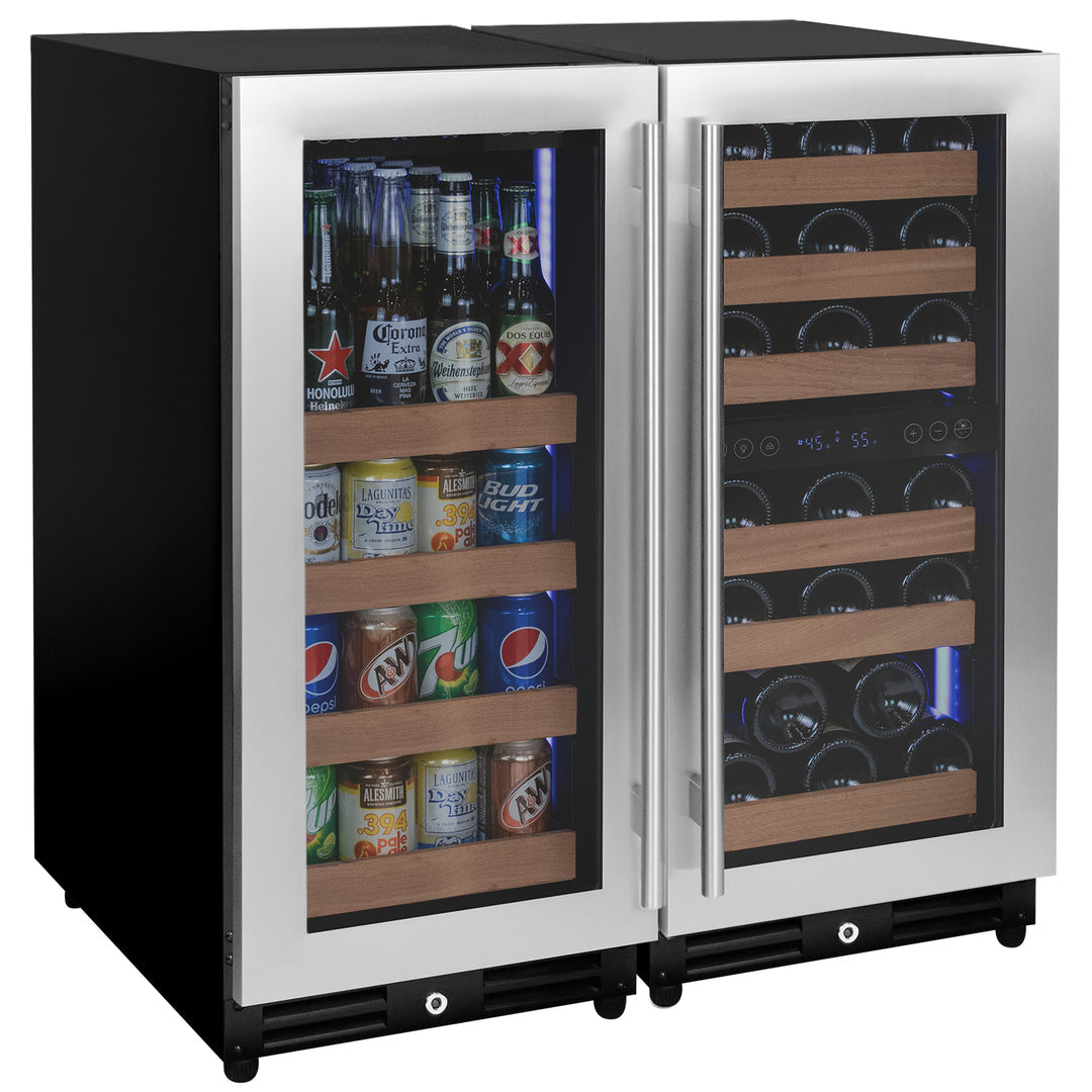 Allavino Reserva Series 30 Bottle/88 Can Dual Zone Side-by-Side Wine Refrigerator/Beverage Center with Stainless Steel Doors BF 3Z-VSWB15-3S20