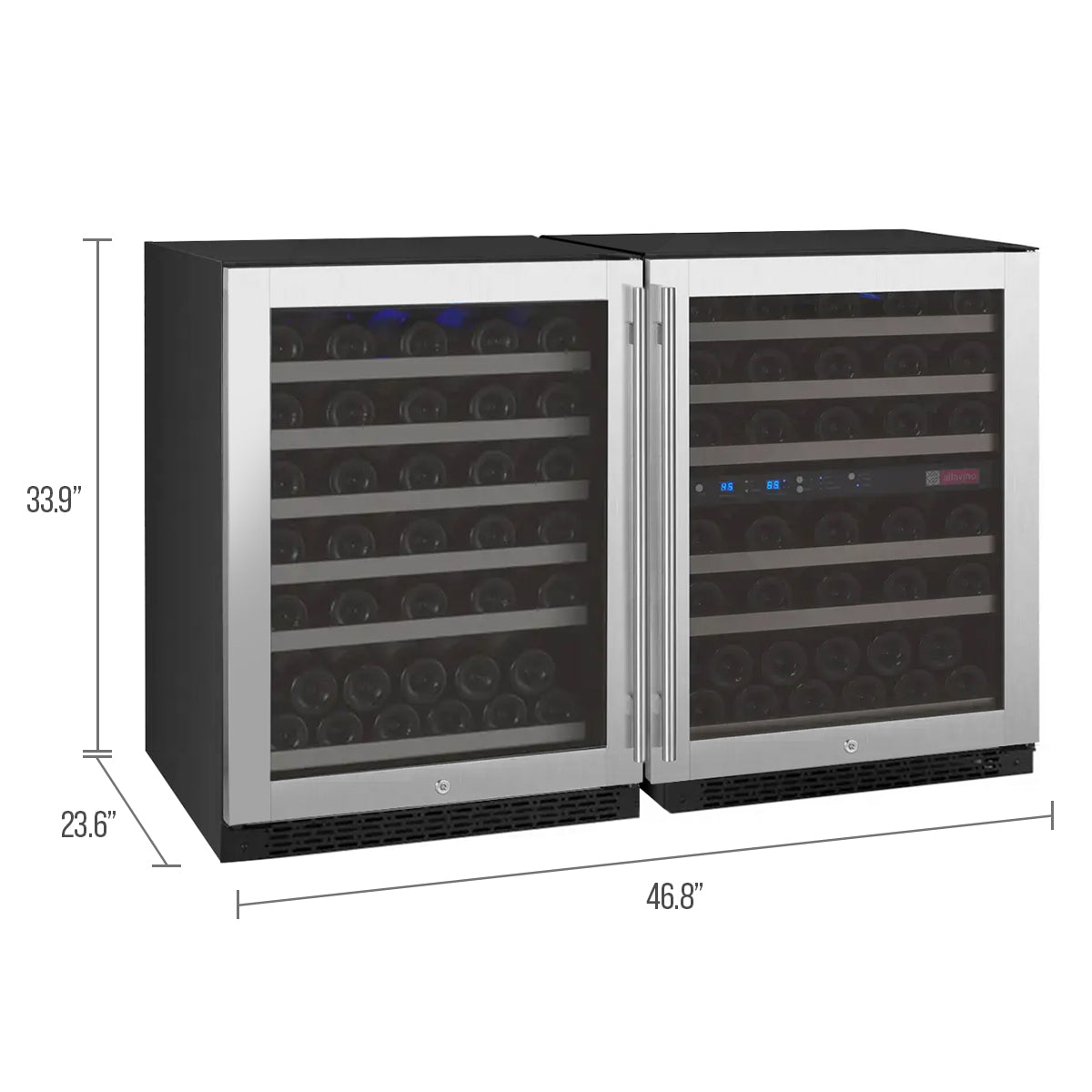 Allavino 47" Wide FlexCount II Tru-Vino 112 Bottle Three Zone Stainless Steel Side-by-Side Wine Refrigerator BF 3Z-VSWR5656-S20