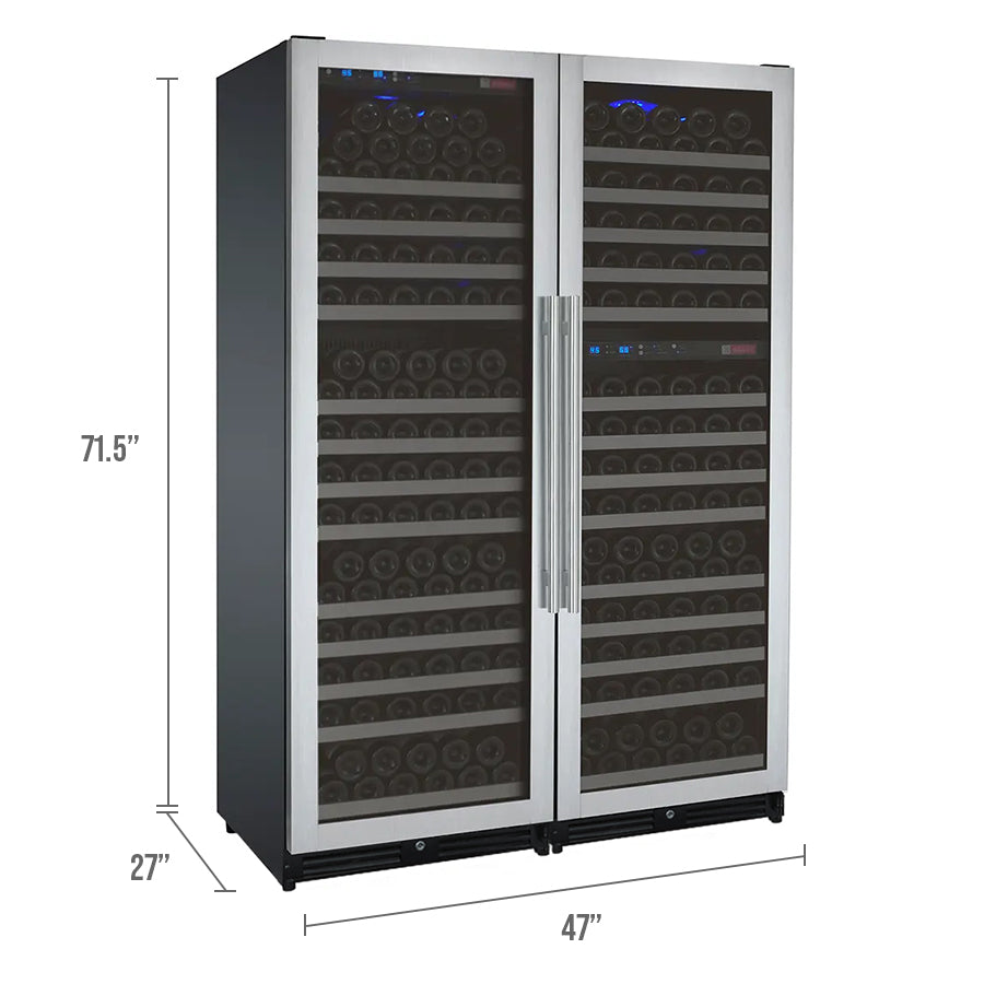 Allavino 47" Wide FlexCount II Tru-Vino 349 Bottle Three Zone Stainless Steel Side-by-Side Wine Refrigerator BF 3Z-VSWR7772-S20