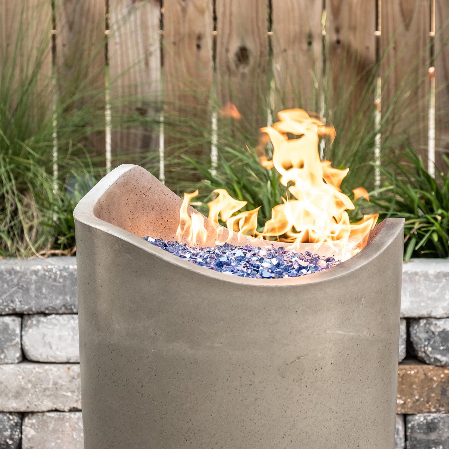 American Fyre Designs Wave 20 Inch Round GFRC Propane Fire Urn in Smoke 530-SM-11-M2PC