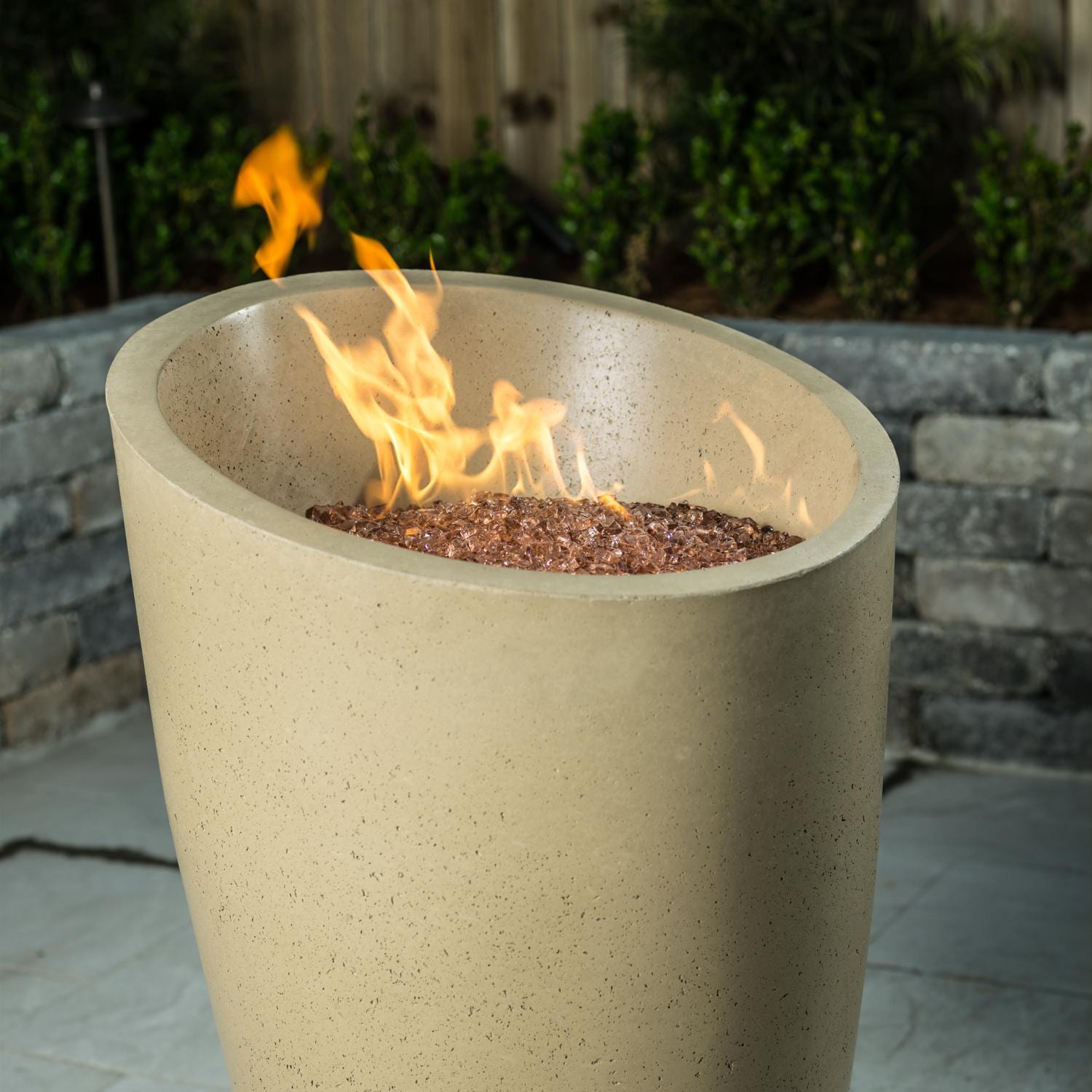 American Fyre Designs Eclipse 23 Inch Round GFRC Propane Fire Urn in Cafe Blanco  520-CB-11-M2PC