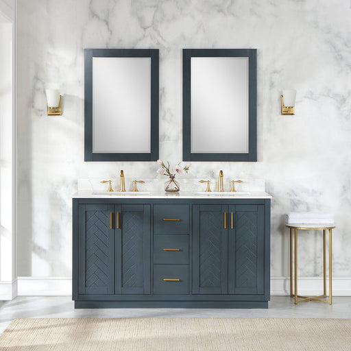 Altair Gazsi 60" Double Bathroom Vanity Set with Grain White Composite Stone Countertop
