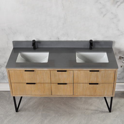 Altair Helios 60" Double Bathroom Vanity Set with Concrete Gray Stone Countertop