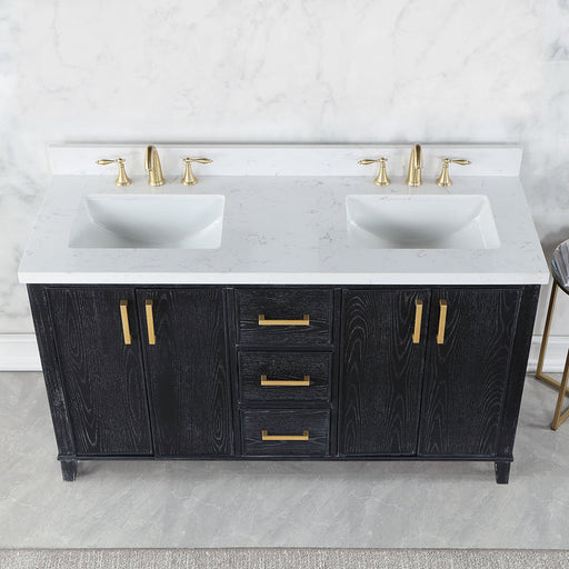 Altair Weiser 60" Double Bathroom Vanity Set with Composite Aosta White Stone Countertop