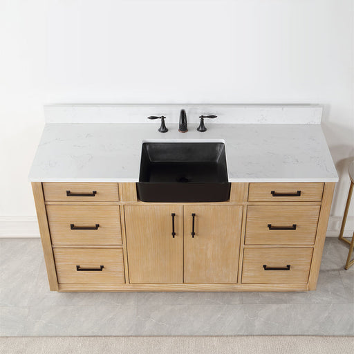 Altair Novago 60" Single Bathroom Vanity Set with Composite Carrara White Stone Countertop and Farmhouse Sink