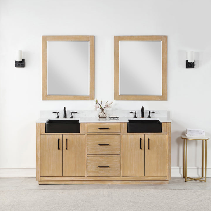 Altair Novago 72" Double Bathroom Vanity Set with Composite Aosta White Stone Countertop and Farmhouse Sink
