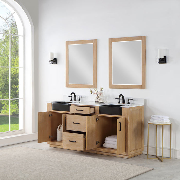 Altair Novago 72" Double Bathroom Vanity Set with Composite Aosta White Stone Countertop and Farmhouse Sink