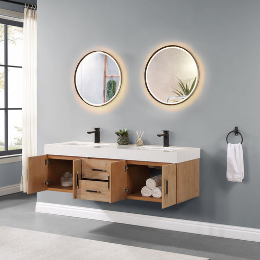 Altair Corchia Wall-mounted Double Bathroom Vanity with White Composite Stone Countertop