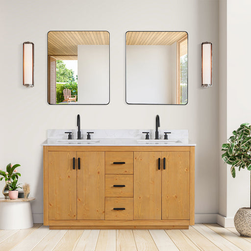 Altair Perla 60" Double Bathroom Vanity with Grain White Composite Stone Countertop