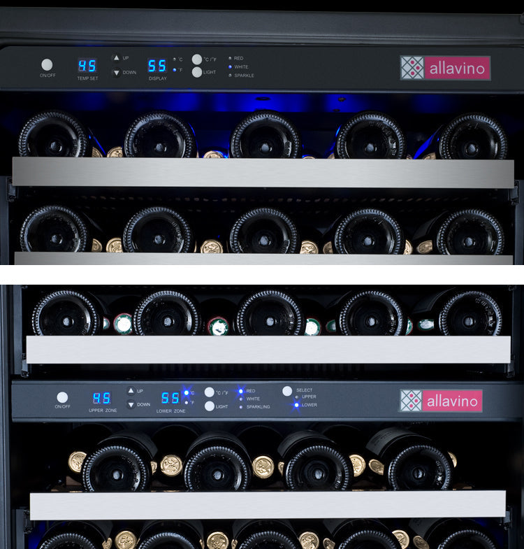 Allavino 47" Wide FlexCount II Tru-Vino 112 Bottle Three Zone Stainless Steel Side-by-Side Wine Refrigerator BF 3Z-VSWR5656-S20