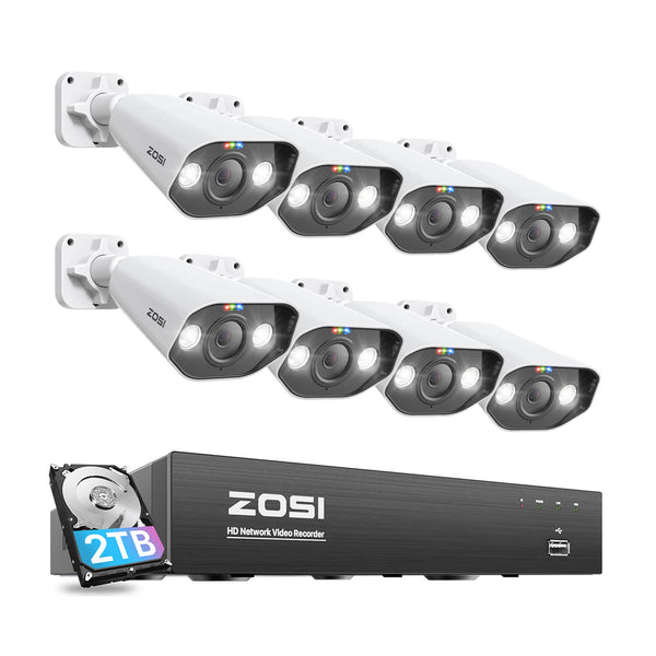 Zosi C182 4K 8 Channel Starlight PoE Camera System + 2TB Hard Drive