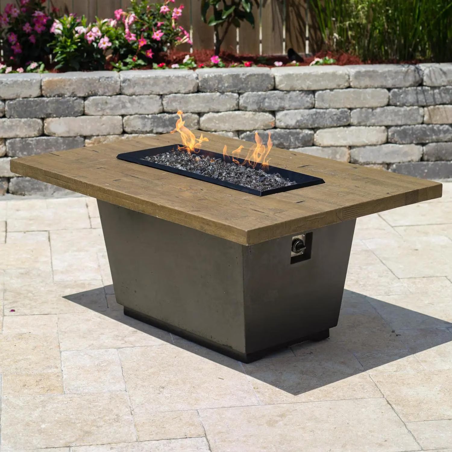 American Fyre Designs Cosmopolitan 54 Inch Rectangular GFRC Propane Fire Pit Table in Black 635-BA-FO-M4PC