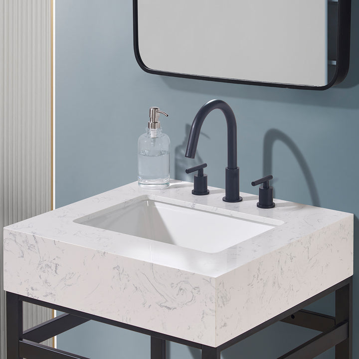 Altair Merano Stone effects Single Sink Vanity Top in Aosta White Apron with White Sink