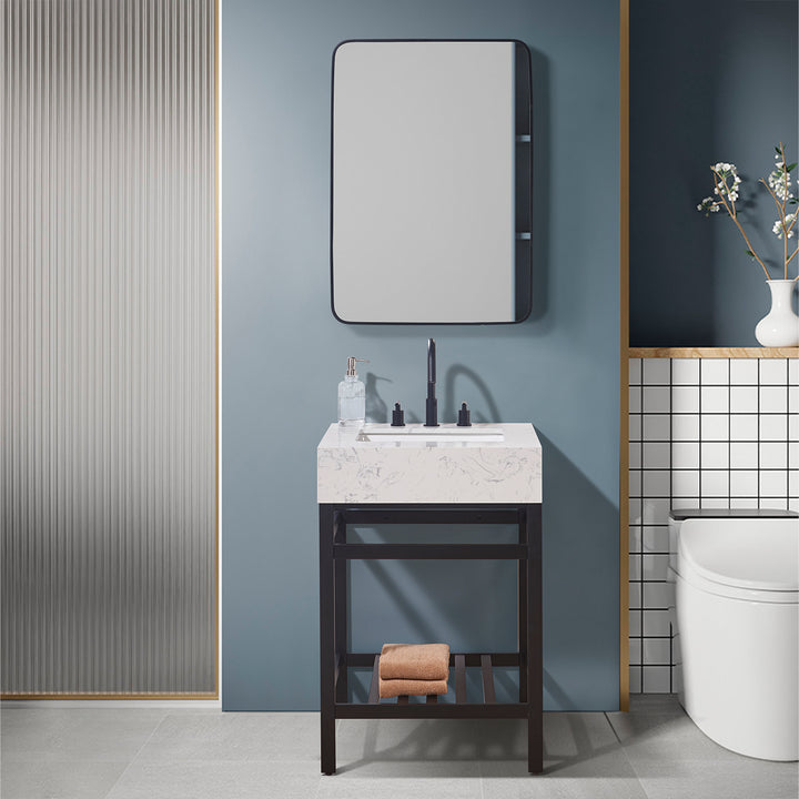 Altair Merano Stone effects Single Sink Vanity Top in Aosta White Apron with White Sink