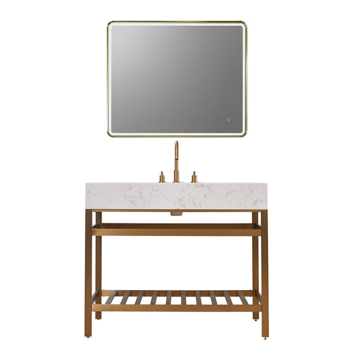 Altair Merano 42" Single Stainless Steel Vanity Console with Aosta White Stone Countertop