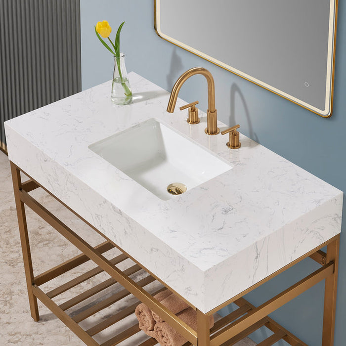 Altair Merano 42" Single Stainless Steel Vanity Console with Aosta White Stone Countertop