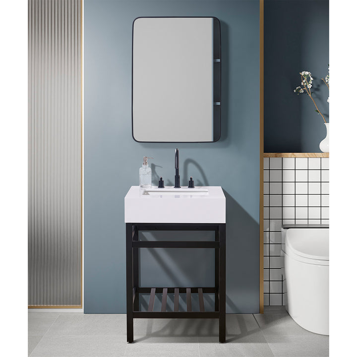 Altair Edolo Stone effects Single Sink Vanity Top in Snow White Apron with White Sink