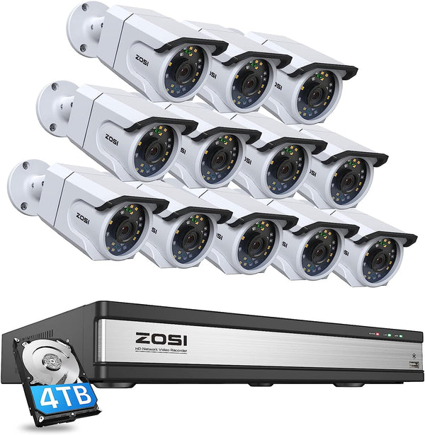 Zosi C105 4K 16 Channel PoE Security Camera System + 4TB Hard Drive