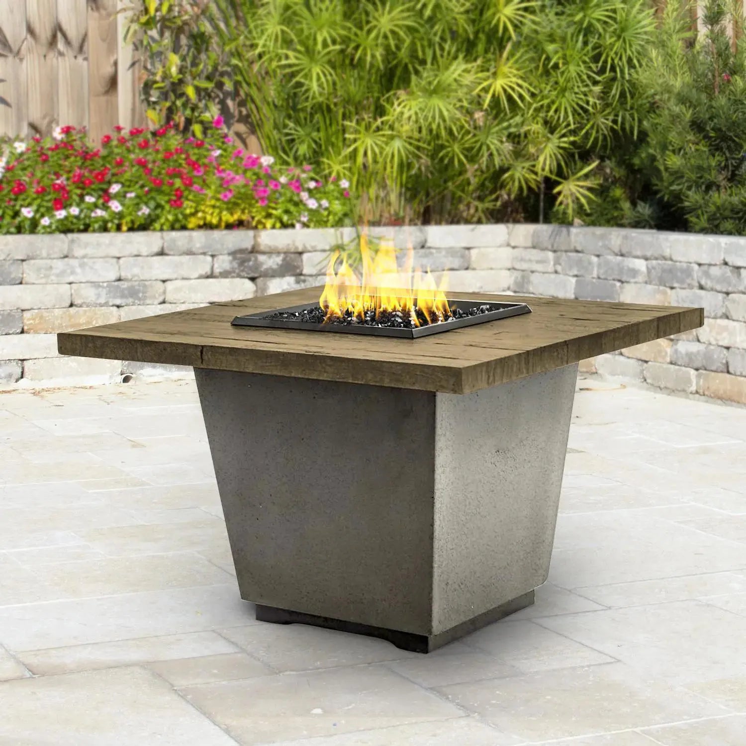 American Fyre Designs Cosmopolitan 54 Inch Rectangular GFRC Propane Fire Pit Table in Black 635-BA-FO-M4PC