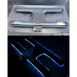 MHP JNR4DD Natural Gas Grill With Stainless Steel Shelves And Stainless Grids On In-Ground Post