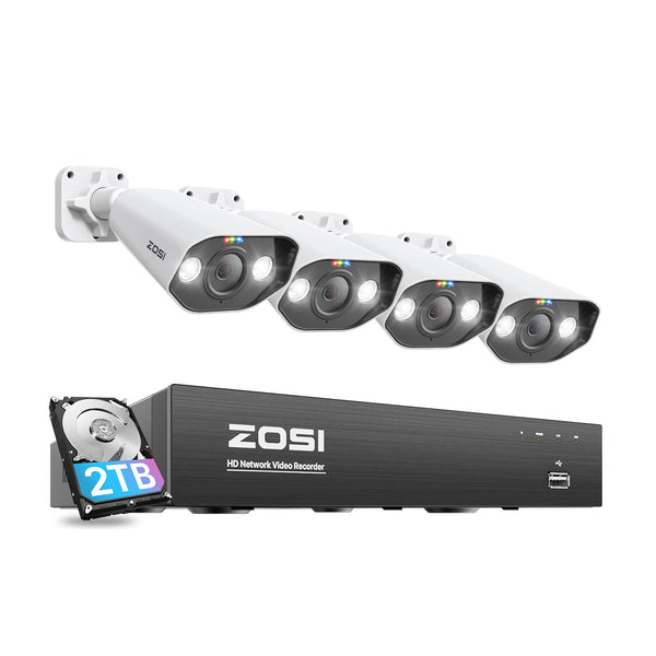 Zosi C182 4K 8CH 4-Cam PoE Camera System + 2TB Hard Drive