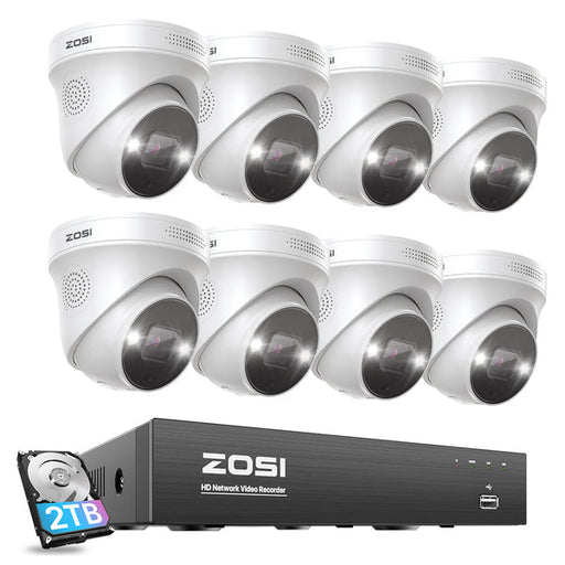 Zosi C225 4K PoE 8CH 8 Camera Spotlight Camera System + 2TB Hard Drive