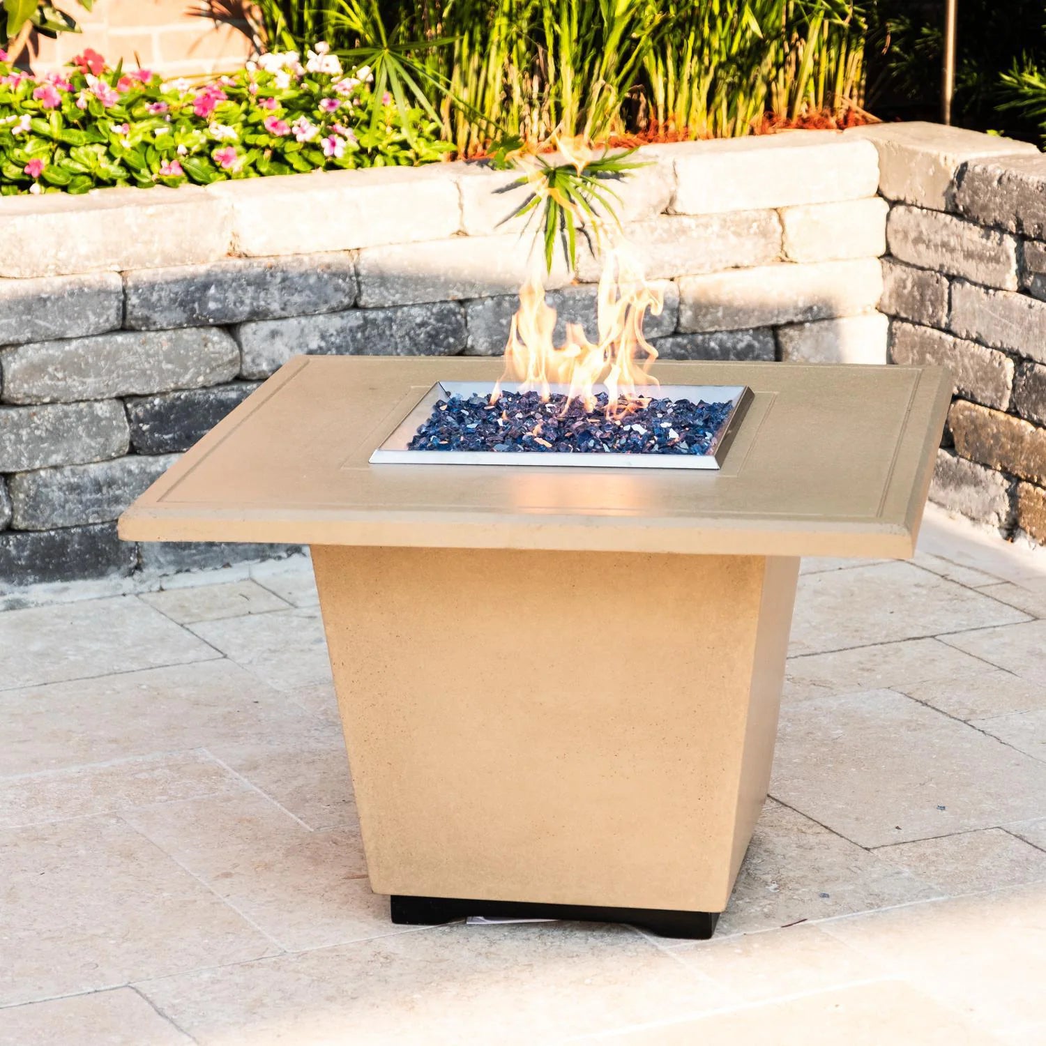 American Fyre Designs Cosmopolitan 36 Inch Square GFRC Natural Gas Fire Pit Table in Cafe Blanco 640-CB-11-M2NC